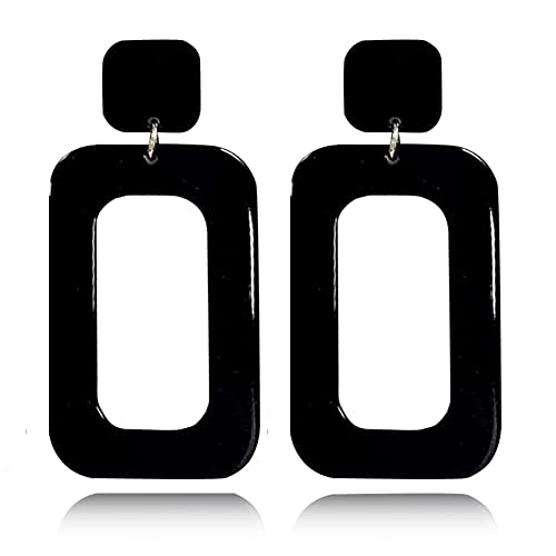 ANXIN STORE Boho Minimalist Multicolor Acrylic Geometric Square Hollow Pendant Neon Nightclub Earrings Vintage 80s 90s Party Accessories Womens - color: black hollow earrings