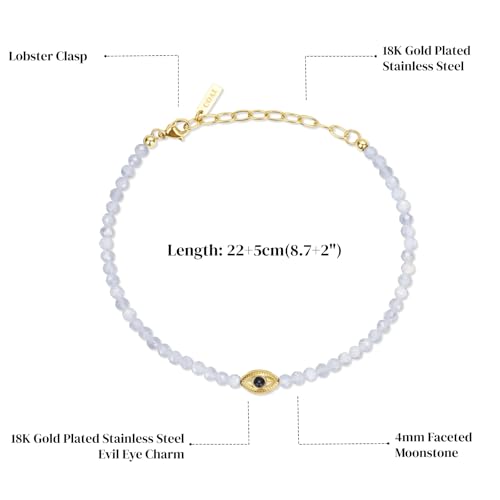 COAI Evil Eye Anklet for Women, Summer Waterproof Anklet for Women Lapis Lazuli Moonstone Black Tourmaline Ankle Bracelet - style: Moonstone