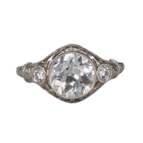 SILVERIST 1930s Old European Cut Diamond Edwardian Engagement Ring Antique Vintage Style Victorian Anniversary Ring For Her 925 Sterling Silver Handcrafted Trilogy Retro Iconic Art Deco Inspired Ring