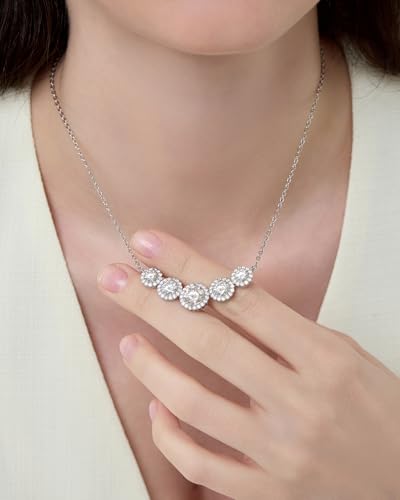 Moissanite Necklace for Women, 1.7-7.6 Carat Heart Necklace Engraved 'I LOVE YOU' Gift for Wife, Wedding Anniversary Birthday Gifts for Women, Jewelry Gifts for Her Wife Mom Girlfriend Lady - style: Halo Moissanite-4.6 Carats