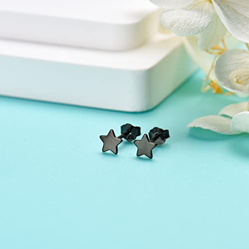 3 Pairs 925 Sterling Silver Star Stud Earrings for Women,Tiny Simple Geometric Stud Earrings Set Small Hypoallergenic Cartilage Tragus Ear Jewellery for Men (3/4/5mm) - color: 11 Black-3Pairs-3/4/5mm