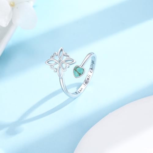 Witches Knot Ring 925 Sterling Silver Adjustable Black Onyx/Turquoise Gravel/Moss Agate/Turquoise/Moonstone Witch Ring Celtic Knot Amulet Wiccan Pagan Protection Jewelry Gifts for Women - style: Turquoise