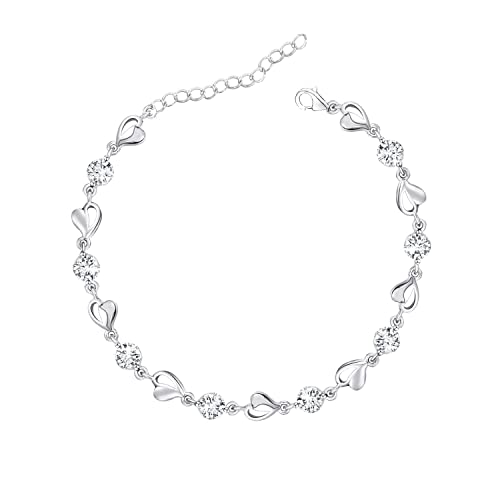 M&Ostyle Silver Bracelet for Women,Bracelet Shiny Crystal Diamond Adjustable Bracelet Mother's Day Jewelry Gift Birthday Christmas Gifts for Women Mom Wife - color: White