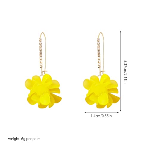 Boho Flower Dangle Earrings for Women Long Drop Resin Acrylic Tiered Petal Statement Earrings Handmade Lightweight Vintage Floral Chunky Drop Jewelry - color: Yellow