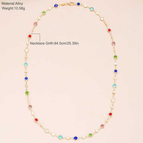 QiaTsed Colorful Crystal Long Necklace for Women Trendy Y-Shaped Pendant Necklace Boho Gemstone Necklace Ideal Dainty Jewelry Gift for Women