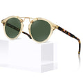 CARFIA Double Bridge Small Acetate Sunglasses for Women Polarized, Retro Metal Brow Ladies Sunnies Fashion Round Eyewears - color: 5. Translucent Yellow Frame Green Lens
