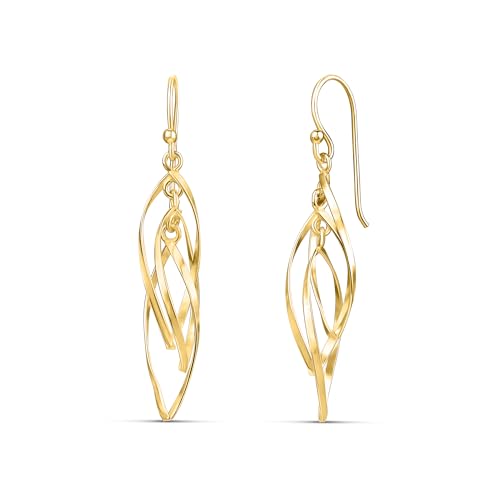 MILLA Teardrop Earrings - Designer Silver Statement Earrings or Gold Dangle Earrings for Women Trendy Upscale Dangly Earrings - color: Linear Swirl / 14K Gold Plated