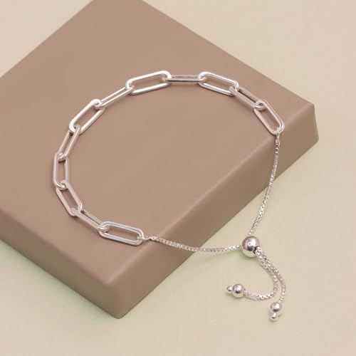 LeCalla Pure 925 Sterling Silver Italian Paperclip Link Chain Bracelets | Gold Over Silver Paper-Clip Link Station Bracelet | Sliding Bolo Bracelet for Women - color: PaperClip Link Bolo
