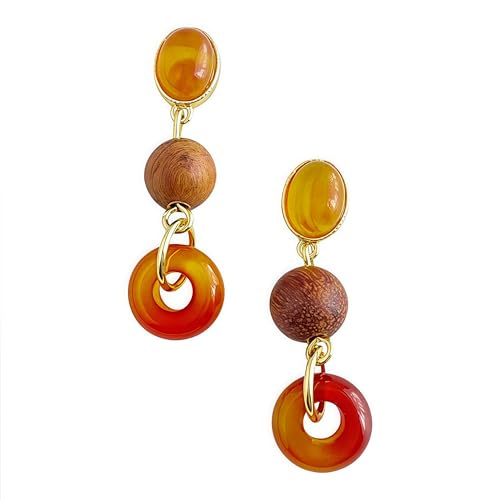 Boho Earrings for Women Natural Stone Beaded Handmade Vintage Dangle Earrings Bohemian Lightweight Hypoallergenic Jewelry for Dailywear Festival Occasions - color: Colored glass
