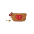Red Heart Design Small Coin Purse - Cute Compact Keychain Change Purse Soft Leather Wallet with Zipper for Women (Brown) - color: Brown