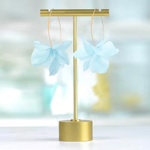 Exaggerated Bohemian Resin Rose Flower Petal Dangle Drop Earrings Long Acrylic Tiered Floral Tassel Earring for Women - color: Light Blue