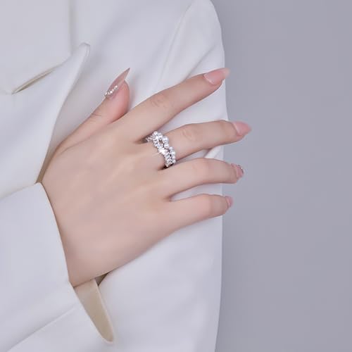 Vintage Crystal Pearl Ring Adjustable Shiny Rhinestone Wrapped Ring Layered Cocktail Knuckle Finge Rings Irregular Pearl Open Band Rings Jewelry Gifts - color: Silver