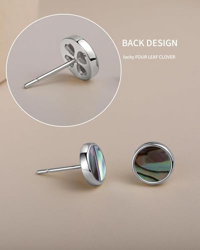 S.Leaf Gold Stud Earrings for Women Sterling Silver Gold plated Hypoallergenic Shell Mother of Pearl Post Earrings for Women Birthday Gifts - color: A04_Shell_7mm_Abalone