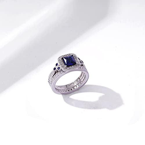 Amazon Essentials Platinum or Gold Plated Sterling Silver Antique Ring set with Asscher-Cut Infinite Elements Cubic Zirconia - color: Created Blue Sapphire/Platinum, size: 6