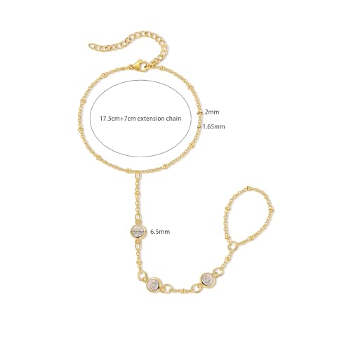Hand Chain Bracelet Stainless Steel Finger Ring Bracelet Adjustable Gold Plated Hand Chain CZ Stackable Boho Minimalist Jewelry for Women - color: Steel Hand Chain Bracelet AN141W