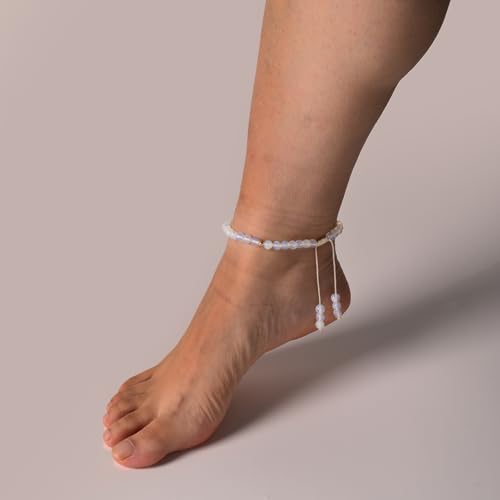 Softones 6mm Natural Stone Anklet for Women Gemstone Ankle Bracelets for Women Healing Energy Crystal Anklets Adjustable(8.5-10 Inches) - color: Opalite