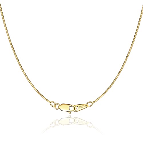 Jewlpire 18K Gold Plated 925 Sterling Silver Chain Necklace for Women Girls, 0.8mm Box Chain Lobster Claw Clasp-Super Thin & Strong Necklace Chain 16/18/20/22/24 Inch - color: 18k gold plated, size: 16 Inch