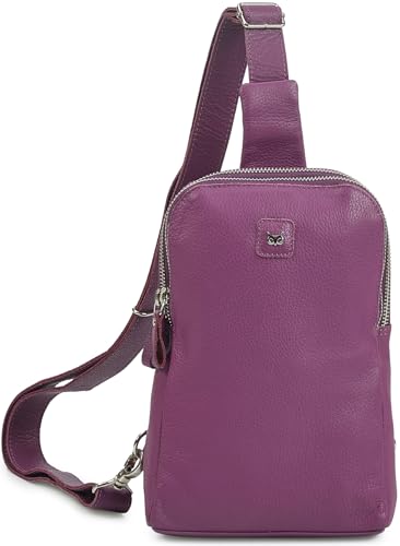 Leather Sling Bag for Women Genuine Crossbody Purse Small Trendy Cross Over Chest with Phone and Credit Card Slots (Amethyst Nappa) - color: Amethyst Nappa