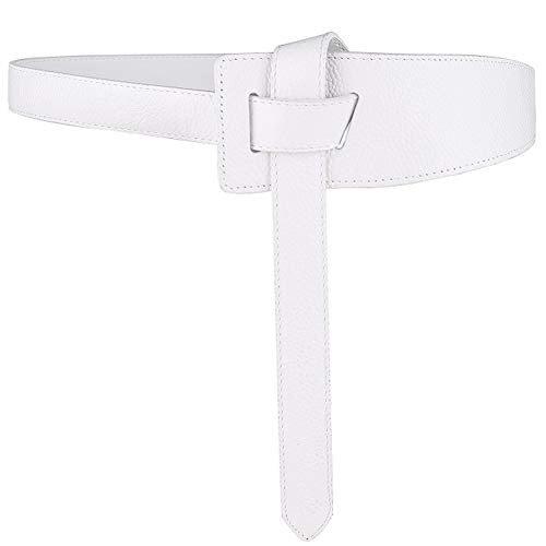 ALAIX Women's Leather Belt Dress Belt for Jeans Jumpsuit Coat Fashion Tie a Knot Genuine Leather Waist Belt - color: White, size: Waist Size up to 34 inches