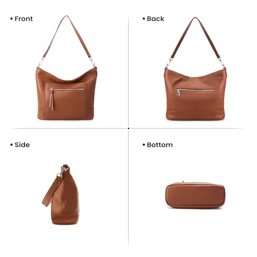 befen Genuine Leather Crossbody Hobo Purse for Women Soft Lightweight Leather Handbags with 2 Removable Straps - color: M-cognac Brown