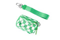 Wristlet Wallet for Women Mini Zip Card Case with Clear ID Window Zipper Coin Purse Lightweight Portable Keychain Wallet - color: Green Lattice