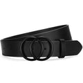 SANSTHS Womens Leather Belt for Jeans Pants Fashion Waist Belts Gold Silver Double Ring Buckle - color: Black-black Buckle, size: Fits Waist 47-51 inch