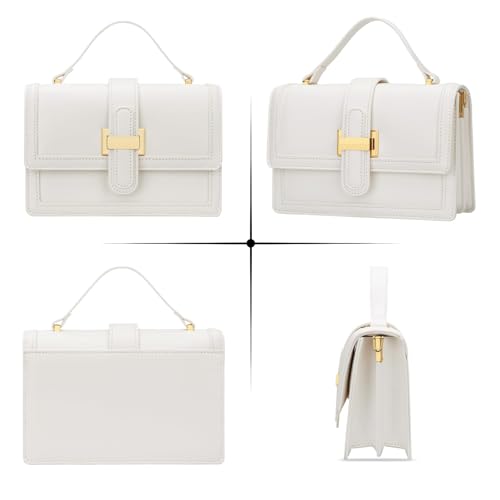 KKXIU Crossbody Bags for Women - Top Handle Purses for Lady, Leather Handbags Shoulder Clutch with Adjustable Shoulder Strap - color: B-white