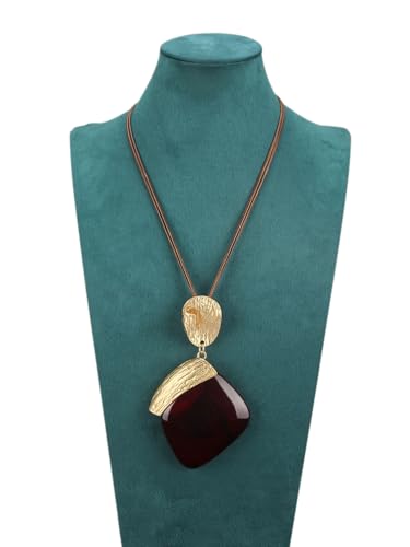 Leather Necklace for Women Large Pendant Hippie Choker Necklace Vintage Sweater Necklace Chunky Boho Necklaces for Women - style: Leather Chain Necklace