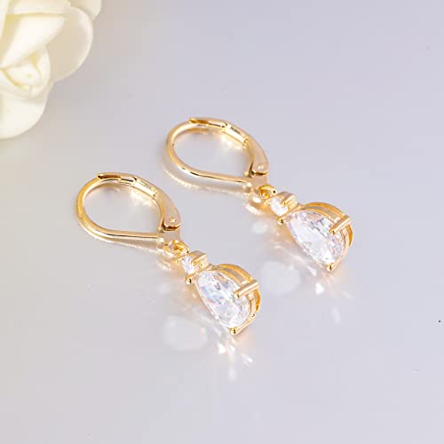 CiNily Teardrop Leverback Dangle Earrings for Women Hypoallergenic 14K Gold Plated Cubic Zircon Drop Earrings Fashion Crystal Earrings for Girls Jewelry Christmas Gifts - color: Gold-White CZ