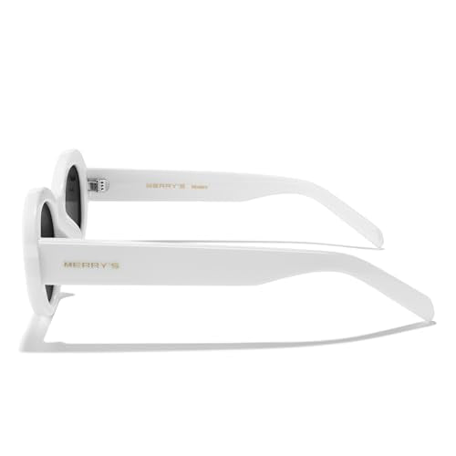 MERRY'S Modern Oval Round Acetate Sunglasses for Women UV400 Polarized Sunglasses S6191 - color: White Frame/Black Lens