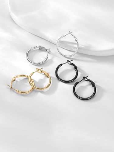 FOCALOOK 14K Gold Plated Lightweight Large Hoops| 2mm Thin Hoop Earrings for Women 30/40/50/70/100mm - color: 01.Black, size: 20mm