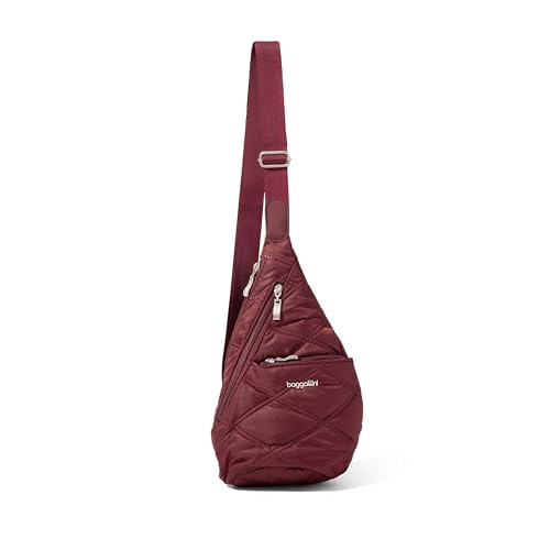 Baggallini Mini Sling - 12x7 Sling Crossbody Bag Backpack with Adjustable Shoulder Strap - color: Dark Cherry Quilt