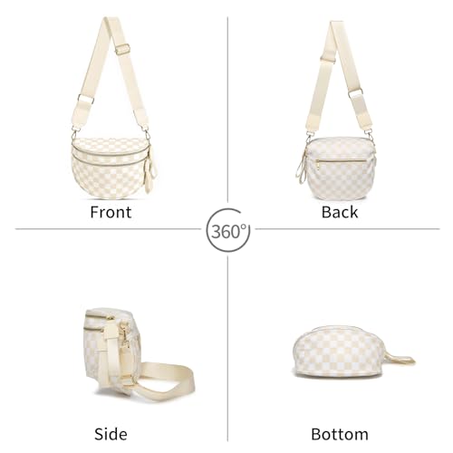 Checkered Crossbody Bag for Women Bum Bag Spacious Nylon Fanny Packs Cross Body Shoulder Purses Bag Handbags - color: Beige Checkered