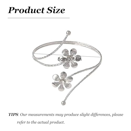 Arm Cuff Jewelry for Women Adjustable Flower Cuff Bangle Bracelet Gold Armband Upper Jewelry Gifts for Women Boho Western Accessories - color: B4:silver flower