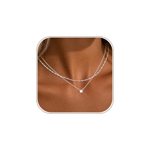 Layered Gold Necklace for Women Trendy 14K Gold Plated Heart CZ Pendant Layered Gold Necklaces Set Coin Choker Necklaces Simple Circle Cubic Zirconia Pearl Necklace Stack Herringbone Paperclip Chain Jewelry Set - style: 2PCS-Dotchain zircon-SL