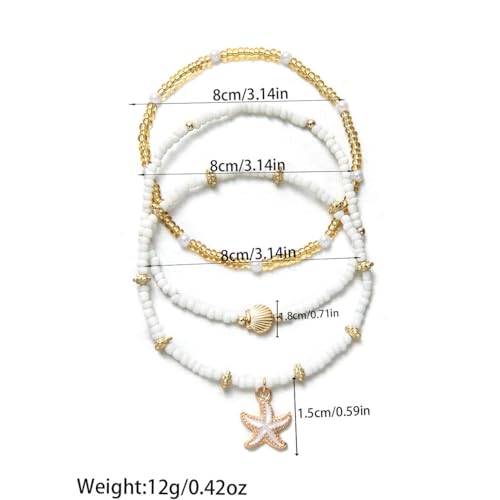 Gold Starfish Anklets for Women Seashell Ankle Bracelet Boho Stack Stretch Beaded Anklet Set Summer Beach Jewelry - style: D Style