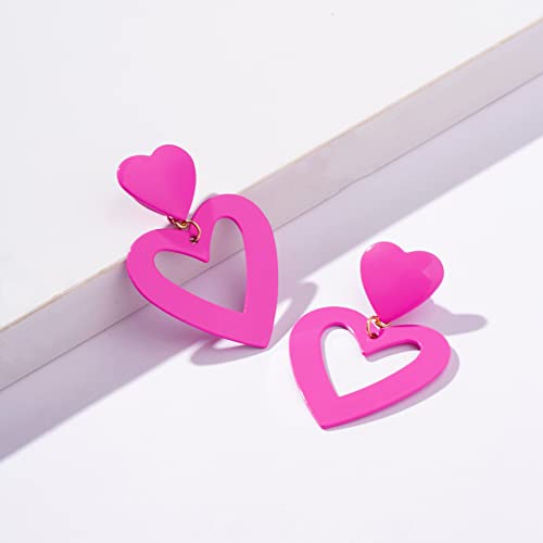Double Heart Earrings Dangling Heart Drop Earrings For Women Love Heart Dangle Earrings Birthday Gift - color: Pink