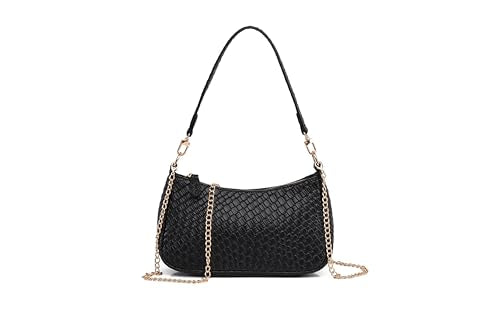 Shoulder Bag for Women with 2 Removable Straps and Zipper Closure Crossbody Bags Clutch Tote HandBags Purses | with 2 Removable Straps - color: 02-black