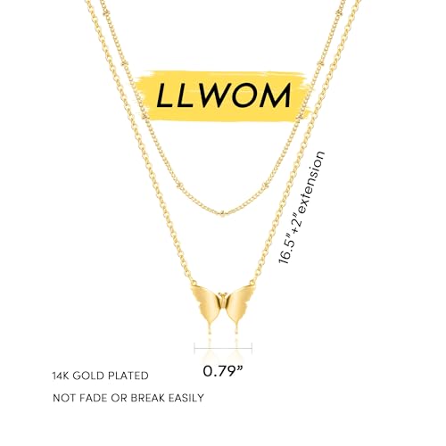 LLWOM Gold Necklace for Women-14k Gold Plated Infinity Necklace Star Of David Necklace Evil Eye Cross Pendants Heart Dainty Gold Necklace For Women - color: Gold, style: Bufferfly