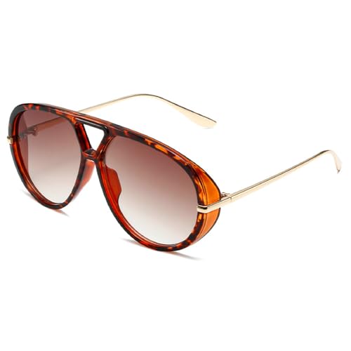 Trendy Oversized Pilot Sunglasses Women For Men Round Sun Glasses Vintage Big Frame Shield Shades Men Punk Sunglasses - color: C6