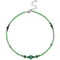 Beaded Necklaces for Women Summer Beach Beaded Necklace Bead Choker Boho Necklaces for Women Handmade Summer Jewelry Stainless Steel 18K Gold Plated - color: Green