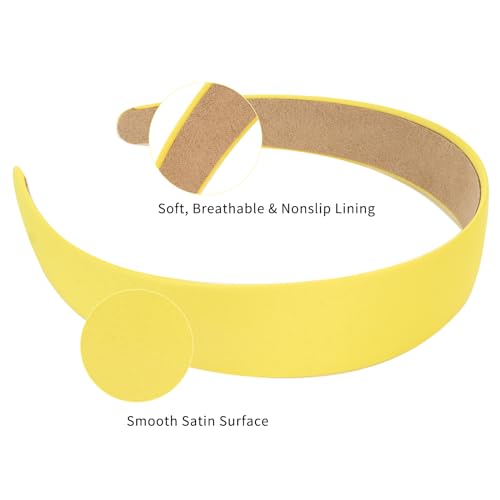 Wecoe 10 Pack Yellow Satin Headbands - 1.3 Inch Wide Non-Slip Fashion Hair Accessories for Women, DIY Holiday Costumes - color: Yellow