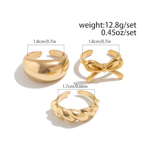 Chunky Gold Rings for Women Non Tarnish Silver Chunky Rings Set Adjustable Thick Statement Ring Gold Stackable Ring for Women Trendy Fashion Silver Jewelry - style: Style7-Gold Bow