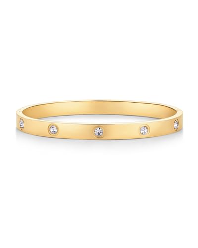 PAVOI Waterproof Bracelet for Women - 14K Gold Plated Bangle with Cubic Zirconia - Stainless Steel Hinge Bracelet Jewelry Gifts - color: Yellow Gold, size: 6.5 Inches