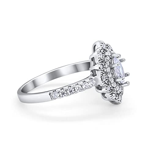 Blue Apple Co. Vintage Style Art Deco Marquise Wedding Engagement Bridal Ring Round Simulated Cubic Zirconia 925 Sterling Silver - color: Simulated Cubic Zirconia