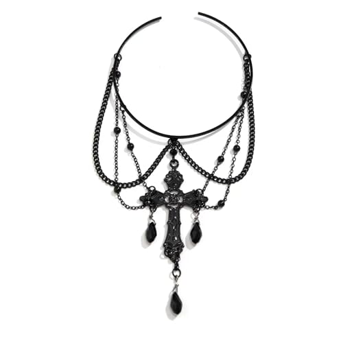 Dainty Black Upper Arm Cuff Bracelet for Women, Gothic Halloween Sexy Lace Harness Armlet Adjustable Upper Arm Chain Bangle Arm Band for Women - color: Cross
