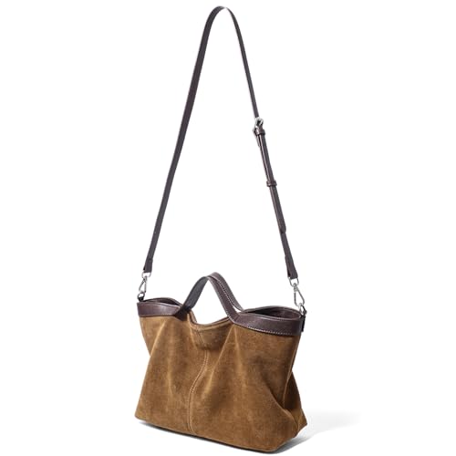 Dreubea Womens Suede Leather Shoulder Handbag Top-handle Crossbody Purse - color: Brown