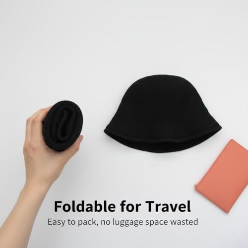 Women Straw Hat Beach Sun Cap Foldable Paper Knitted for Travel Summer Vacation Soft Lightweight Breathable - color: Black