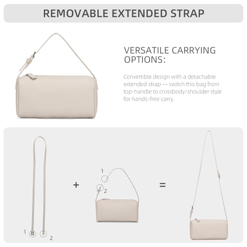 KouLi Buir PU Leather Crossbody Purse for Women Trendy Small Barrel Hobo Shoulder Handbag Lightweight Daily Purse - color: Beige