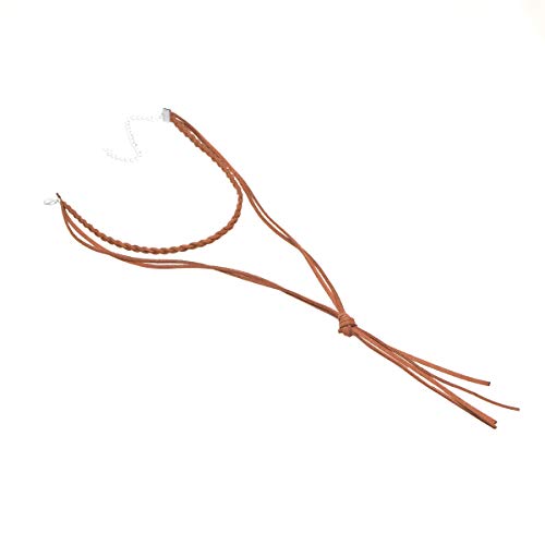 Doubnine Choker Multilayer Y Lariat Necklace Suede Braided Boho Jewelry for Women (brown)